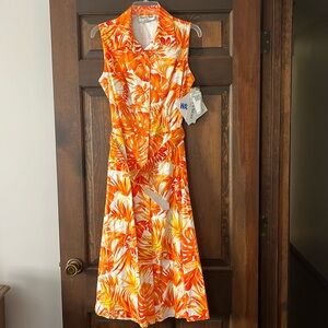 Danny and Nicole Tropical Print Dress With Belt NWT